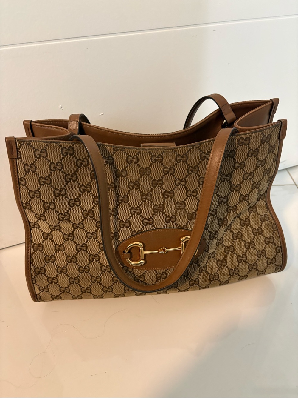 Gucci Tan & Brown GG Canvas Horsebit Tote